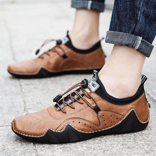 Männer Handstich Microrfiber Leder atmungsaktiv rutschfeste weiche lässige Fahrschuhe
