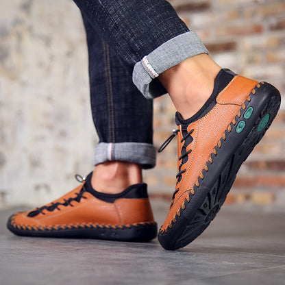 Kaegreel Men Hand Stitching Leather Non Slip Anti-collision Large Size Casual Shoes