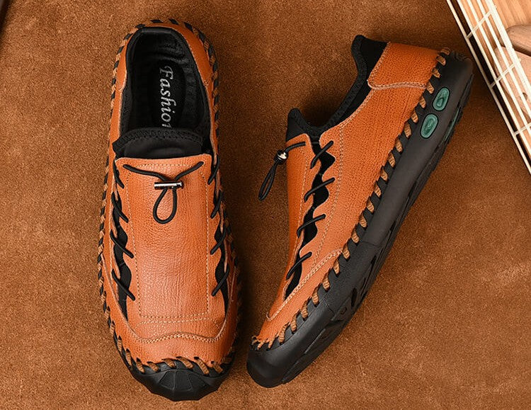 Kaegreel Men Hand Stitching Leather Non Slip Anti-collision Large Size Casual Shoes