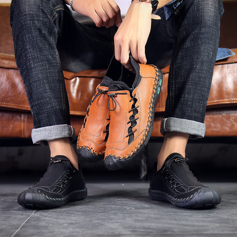 Kaegreel Men Hand Stitching Leather Non Slip Anti-collision Large Size Casual Shoes