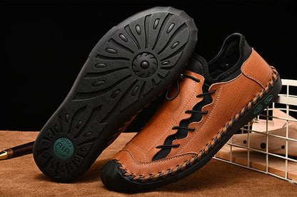 Kaegreel Men Hand Stitching Leather Non Slip Anti-collision Large Size Casual Shoes