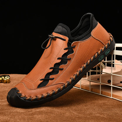 Kaegreel Men Hand Stitching Leather Non Slip Anti-collision Large Size Casual Shoes