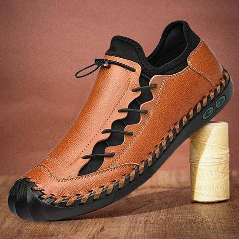 Kaegreel Hombres cosidas a mano cuero sin deslizamiento Anti-colision gran tamaño zapatos casuales
