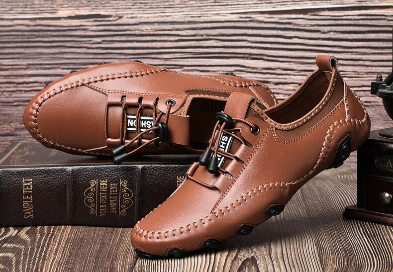 Kaegreel Homme Homme Cuir Casual Casual Chaussures de conduite À Lace-up Mocassins confortables Sneakers