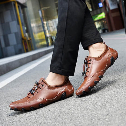 Kaegreel Homme Homme Cuir Casual Casual Chaussures de conduite À Lace-up Mocassins confortables Sneakers
