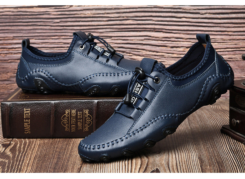 Kaegreel Homme Homme Cuir Casual Casual Chaussures de conduite À Lace-up Mocassins confortables Sneakers