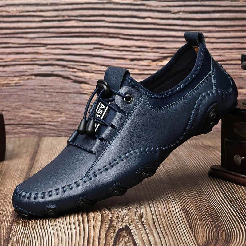 Kaegreel Herren Handgefertigte Leder Lässige Mode Fahren Schuhe Lace-Up Komfortable Müßiggänger Sneakers