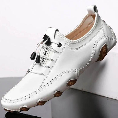 Kaegreel Herren Handgefertigte Leder Lässige Mode Fahren Schuhe Lace-Up Komfortable Müßiggänger Sneakers