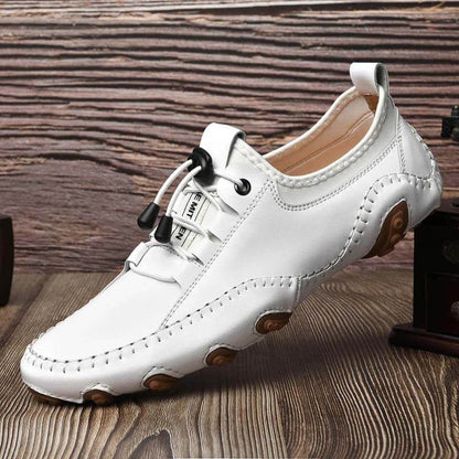 Kaegreel Herren Handgefertigte Leder Lässige Mode Fahren Schuhe Lace-Up Komfortable Müßiggänger Sneakers