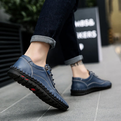 Mens men large men hand sewing side zipper casual leather shoes