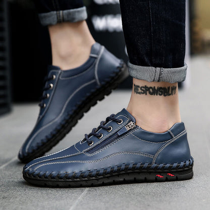 Mens men large men hand sewing side zipper casual leather shoes