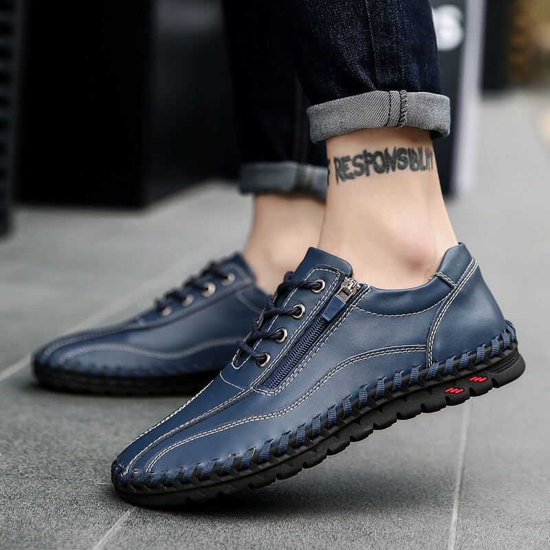 Mens men large men hand sewing side zipper casual leather shoes