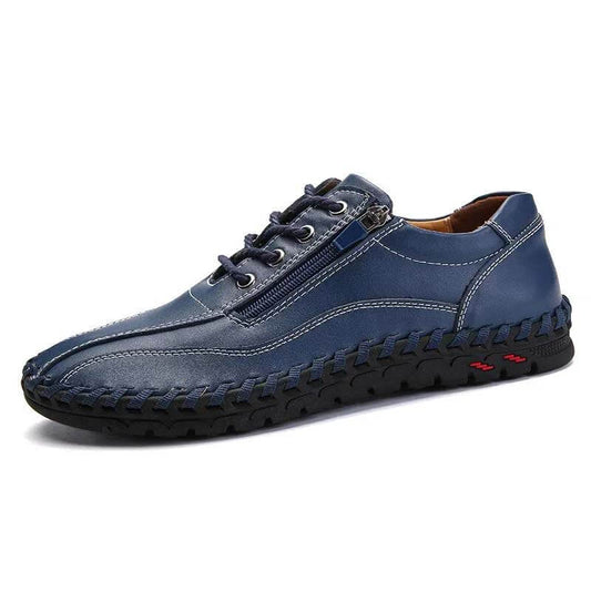 Hommes hommes grands hommes couture à la main côté zipper chaussures en cuir décontractées