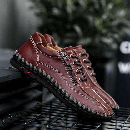 Mens men large men hand sewing side zipper casual leather shoes