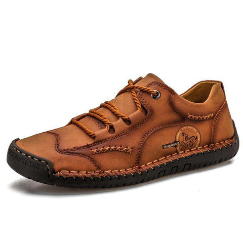 Zapatos de cuero de microfibra de cordones suaves de coser para hombres.