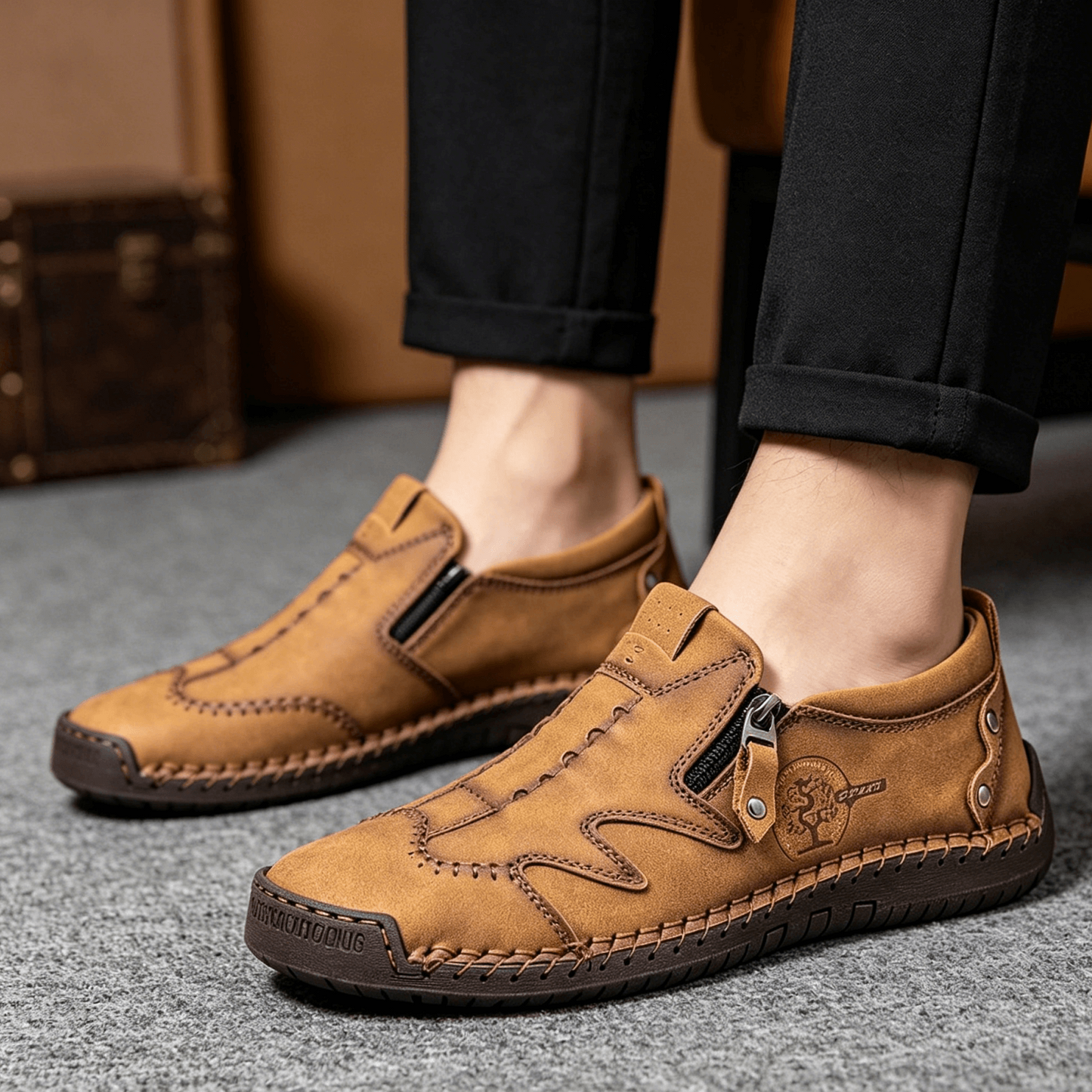 Kaegreel Men Microfiber Cuir Side-Zip Soft Sole Sole Coustilles Chaussures décontractées