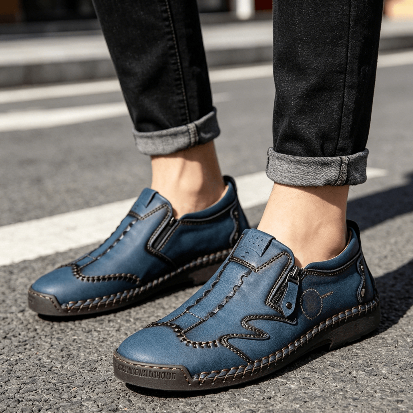 Kaegreel Men Microfiber Cuir Side-Zip Soft Sole Sole Coustilles Chaussures décontractées
