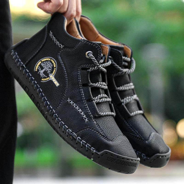Kaegreel Men's Vintage Hand Stitching Comfort Soft Leather Boots