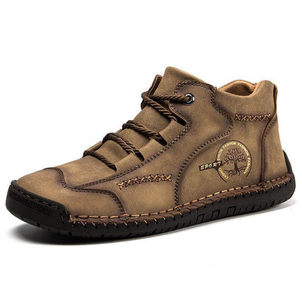 Kaegreel Men's Vintage Hand Stitching Comfort Soft Leather Boots