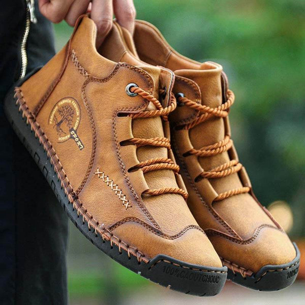 Kaegreel Men's Vintage Hand Stitching Comfort Soft Leather Boots