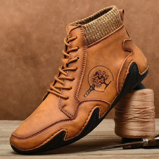 Kaegreel Herren Handgefertigte weiche rutschfeste Lace-Up Leder Knöchelstiefel