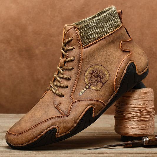Kaegreel Men's Handmade Soft Slip Resistant Lace Up Leather Ankle Boots