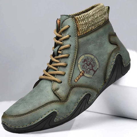 Kaegreel Herren Handgefertigte weiche rutschfeste Lace-Up Leder Knöchelstiefel