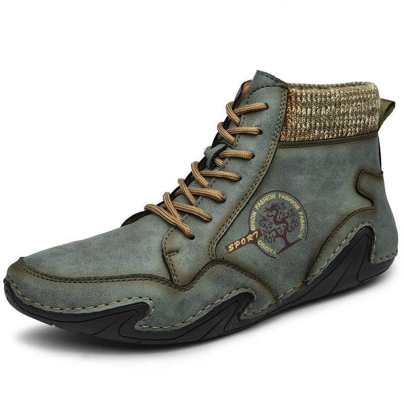 Kaegreel Hombre Hecho a mano Resistencia suave resistente al encaje hacia arriba botas de tobillo de cuero
