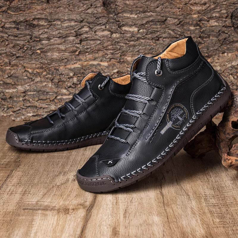 Men Hand Stitching Leather Non Slip Comfy Ankle Boots