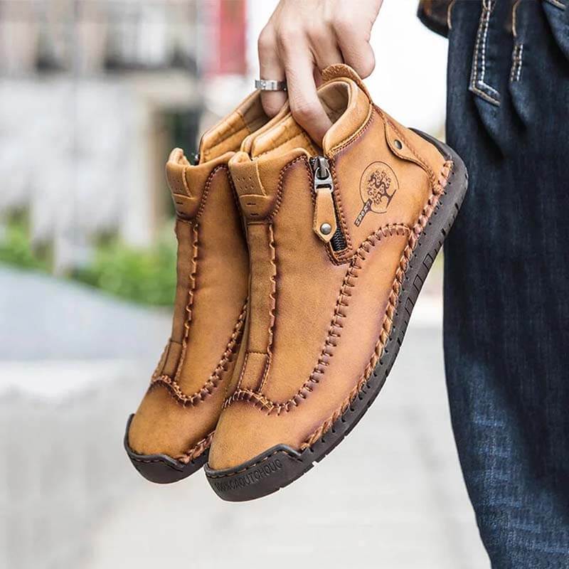 Stivaletti per caviglia in pelle casual in pelle con cerniera in pelle microfibra