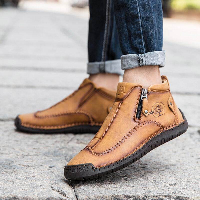 Stivaletti per caviglia in pelle casual in pelle con cerniera in pelle microfibra