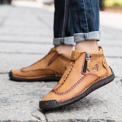 Stivaletti per caviglia in pelle casual in pelle con cerniera in pelle microfibra