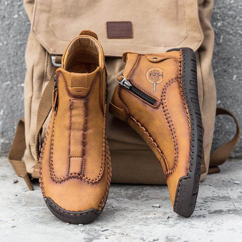 Stivaletti per caviglia in pelle casual in pelle con cerniera in pelle microfibra