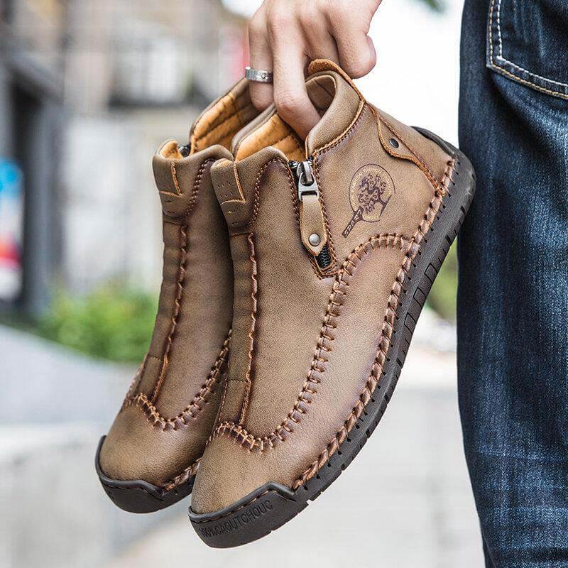 Stivaletti per caviglia in pelle casual in pelle con cerniera in pelle microfibra