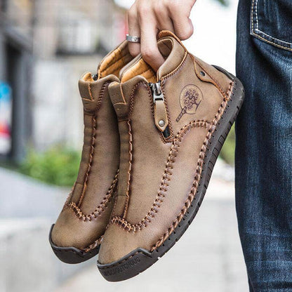 Stivaletti per caviglia in pelle casual in pelle con cerniera in pelle microfibra