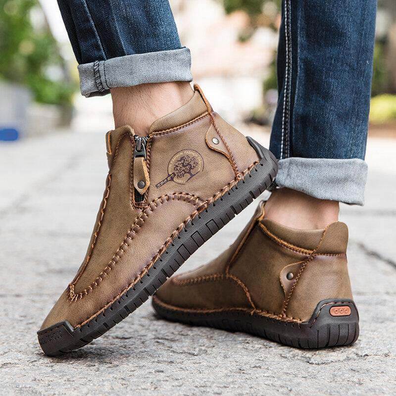 Stivaletti per caviglia in pelle casual in pelle con cerniera in pelle microfibra