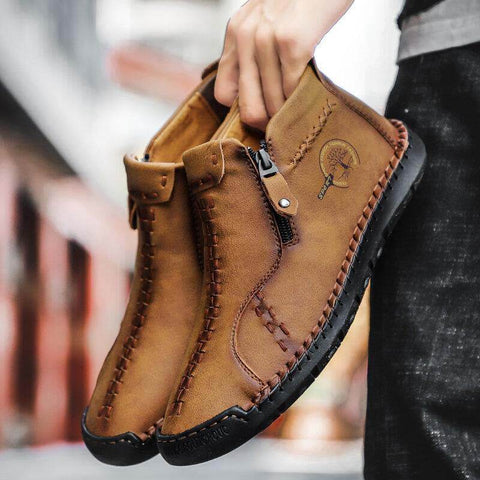 Hombre Vintage Mano Coser Microfibra Cuero Side Cremallera Botas de Tobillo