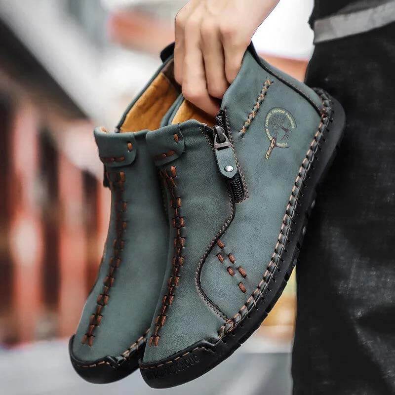 Herrenweinlese-Hand-Nähende Mikrofaser-lederseitige Reißverschluss-Knöchelstiefel