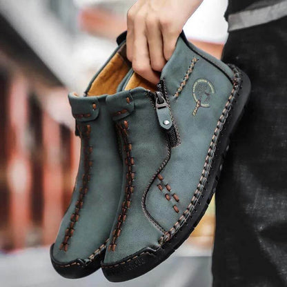 Herrenweinlese-Hand-Nähende Mikrofaser-lederseitige Reißverschluss-Knöchelstiefel