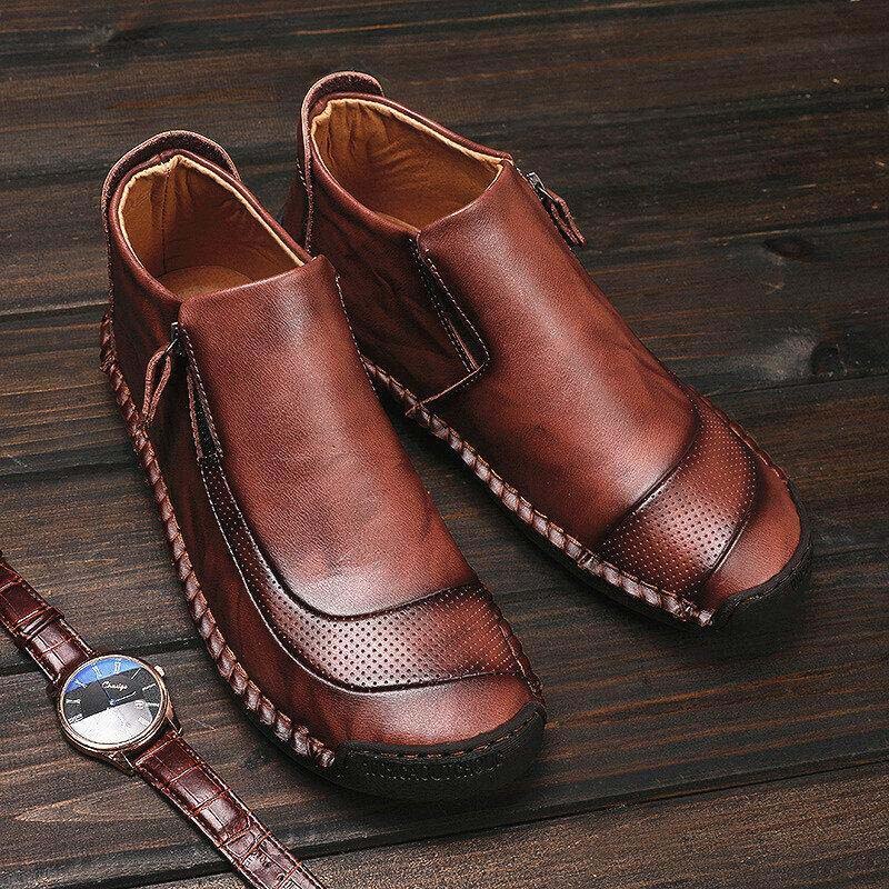Handgemachte Lederschuhe für Herren, handgenähter seitlicher Reißverschluss, bequeme, weiche Stiefeletten