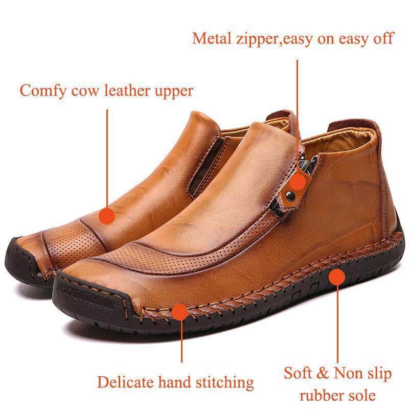 Handgemachte Lederschuhe für Herren, handgenähter seitlicher Reißverschluss, bequeme, weiche Stiefeletten