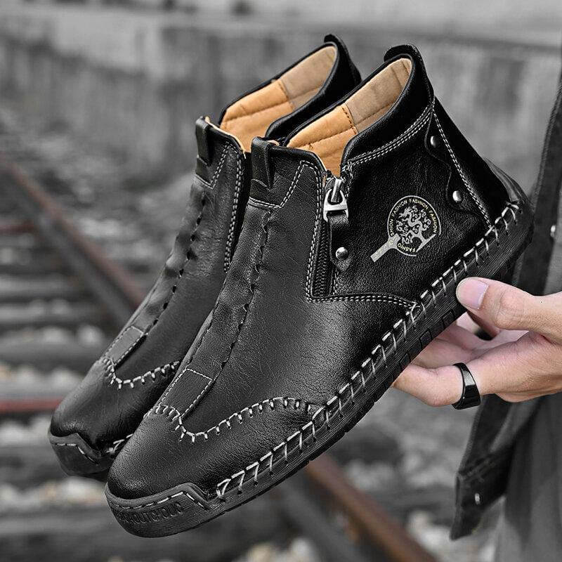 Stivali alla caviglia eleganti da uomo fatti a mano in pelle in microfibra con scarpe con zip laterale