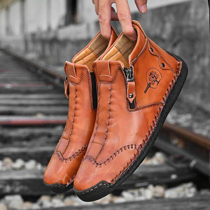 Stivali alla caviglia eleganti da uomo fatti a mano in pelle in microfibra con scarpe con zip laterale