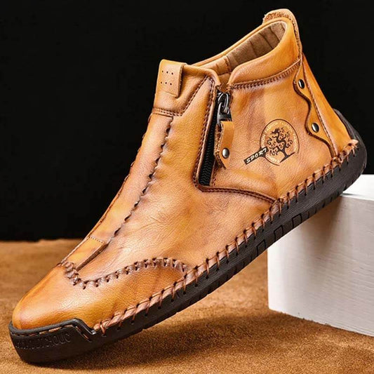 Botas de tobillo elegantes para hombres hechas a mano de cuero de microfibra con zapatos de cremallera lateral