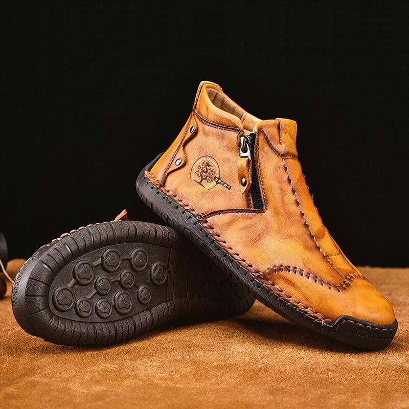 Stivali alla caviglia eleganti da uomo fatti a mano in pelle in microfibra con scarpe con zip laterale