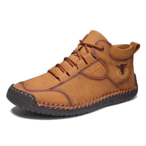 Zapatos de cuero cosidas hechas a mano para hombres Botas de tobillo informales sin deslizamiento de suela suave