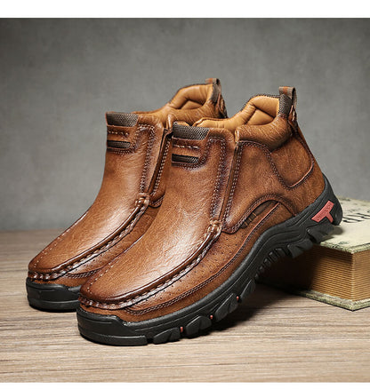 Men's Rugged Genuine Leather Chukka Boots - Slip-Resistant Outdoor Walking Shoes for All-Day Comfort