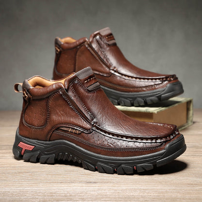 Men's Rugged Genuine Leather Chukka Boots - Slip-Resistant Outdoor Walking Shoes for All-Day Comfort