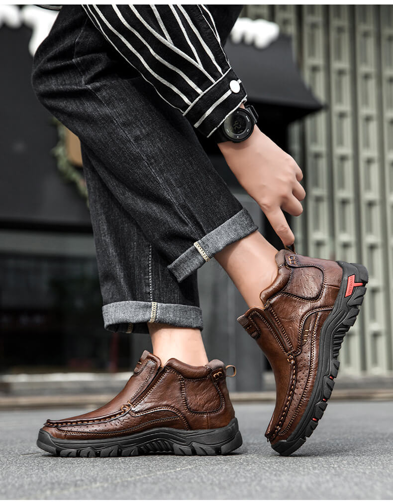 Men's Rugged Genuine Leather Chukka Boots - Slip-Resistant Outdoor Walking Shoes for All-Day Comfort