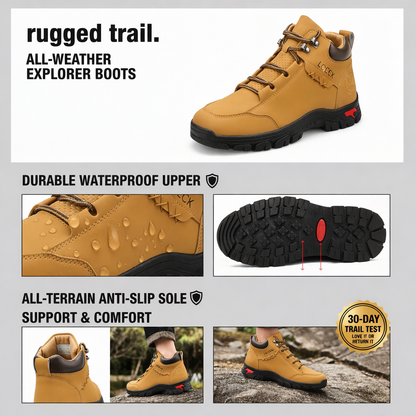 Classic Wheat Leather Mid-Top Adventure Boots - Lightweight Hiking Sneakers with Comfort Cushioned Sole